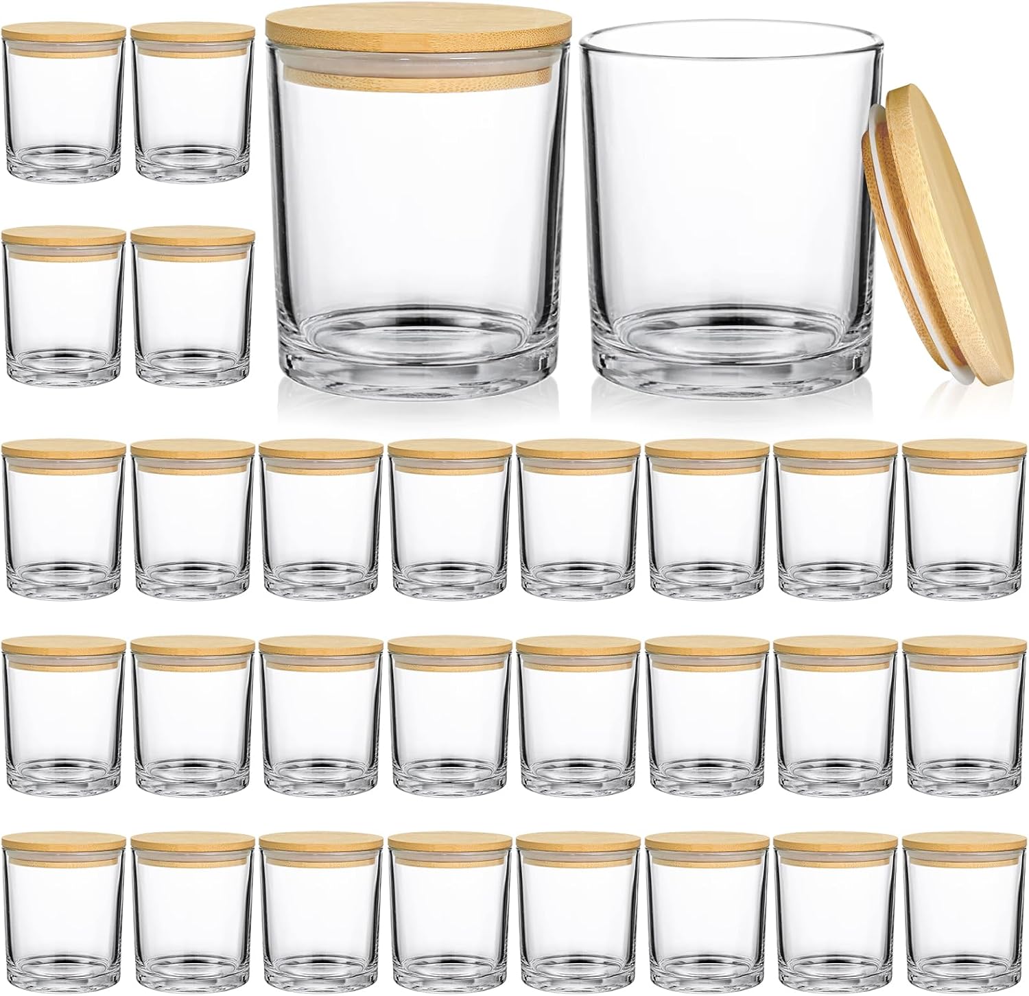 SUPMIND 30 Pack Glass Candle Jars-10oz Clear Empty Candle Jars with Bamboo Lids and Sticky Labels, Bulk Candle Jars for Making Candles Containers - Dishwasher Safe