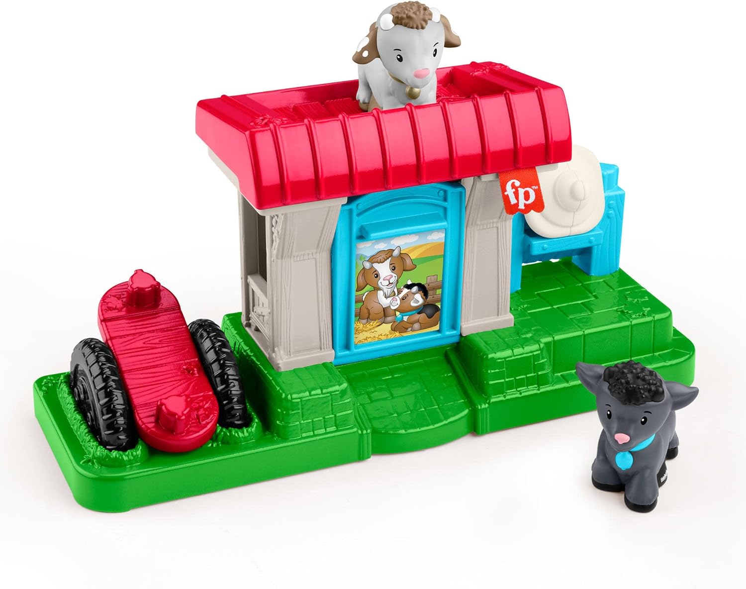 Fisher-Price Little People Toddler Toys Feed & Play Goat Yard Playset with 2 Figures & 1 Accessory for Kids Ages 1+ Years, HWR85