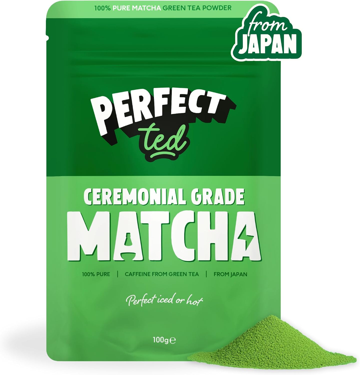 PerfectTed Matcha Powder, Ceremonial Grade Japanese, 100g (100 Servings), Perfect for Lattes & Smoothies | Premium Matcha Fuel | with L-Theanine | Antioxidants | Vegan | Gluten-Free (100g)
