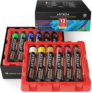 ARTEZA Acrylic Paint Set of 12 Colors, 0.74 Ounces Tubes, Non-Toxic Acrylic Artist Paints. Art Supplies for Painting
