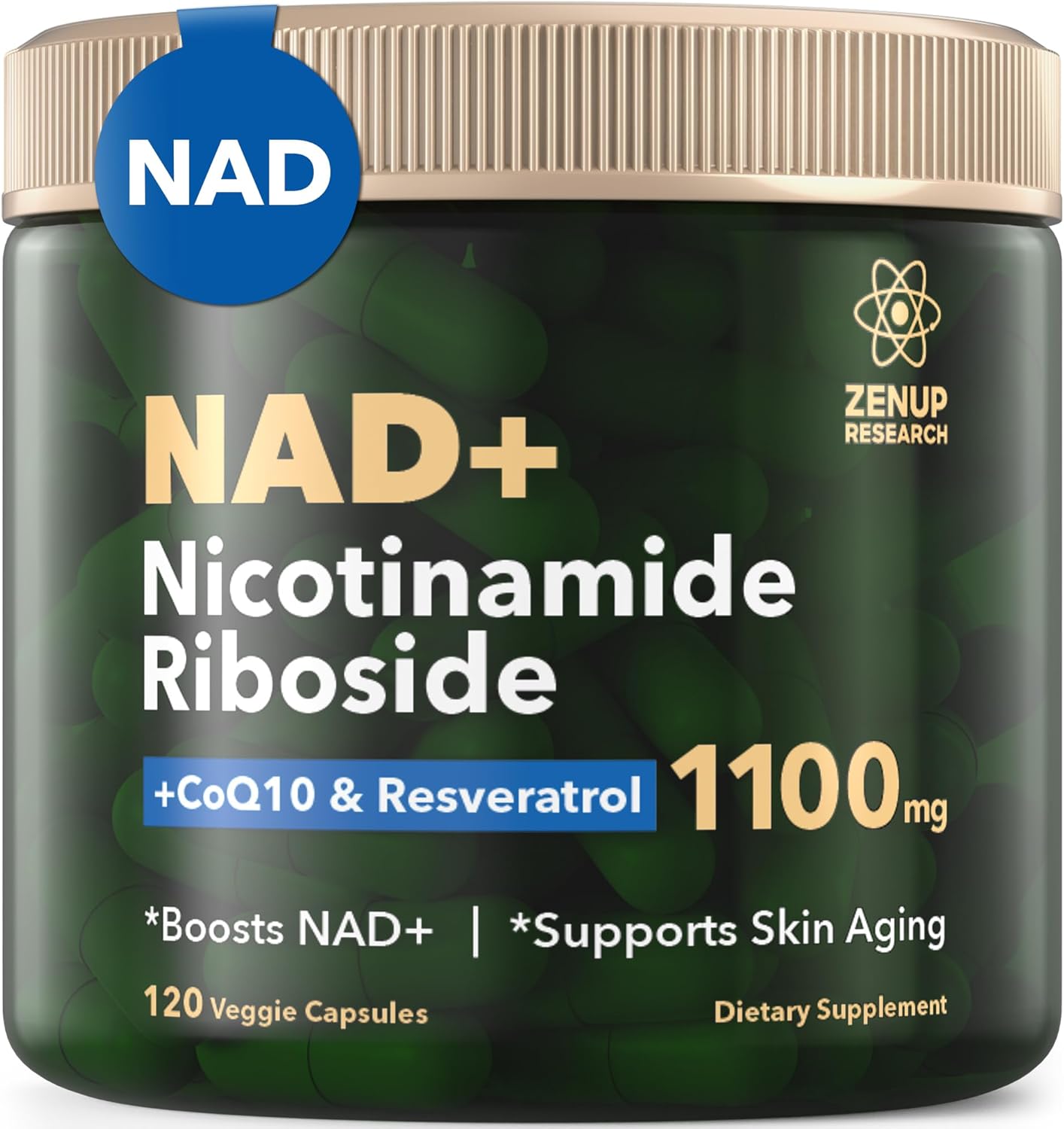NAD+ Supplement Research | 1100mg Liposomal Nicotinamide Riboside with Resveratrol & Quercetin | Anti-Aging, Cellular Energy, Mental Focus | 120 Caps