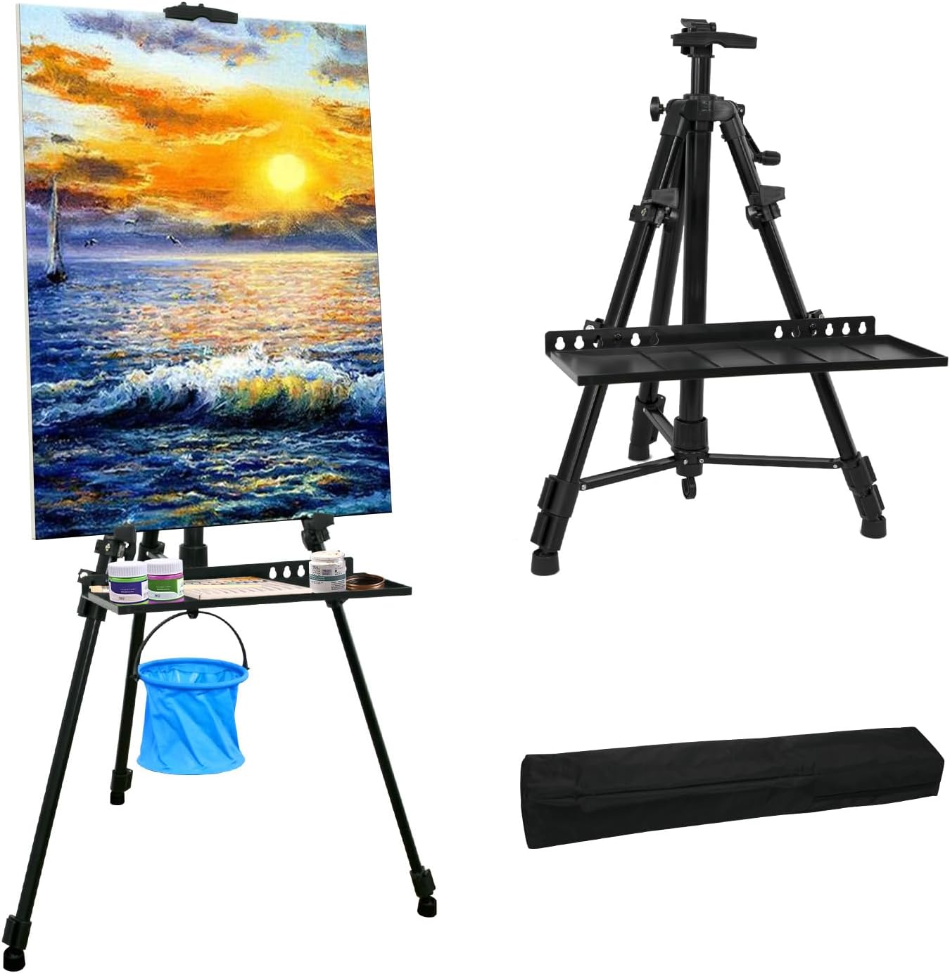 NewZeal Easel Stand Art Easel for Adults Artists Easel for Painting & Displaying, 50 to 152cm Adjustable Easel, Aluminum Tripod with Portable Bag/Folding Keg (Black)
