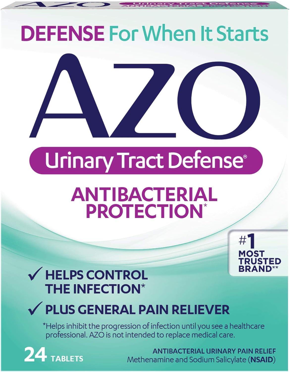 AZO Urinary Tract Defense Antibacterial Protection, FSA/HSA Eligible, Helps Control a UTI Until You Can See a Doctor, from The No. 1 Most Trusted Urinary Health Brand, 24 Count (Pack of 1)