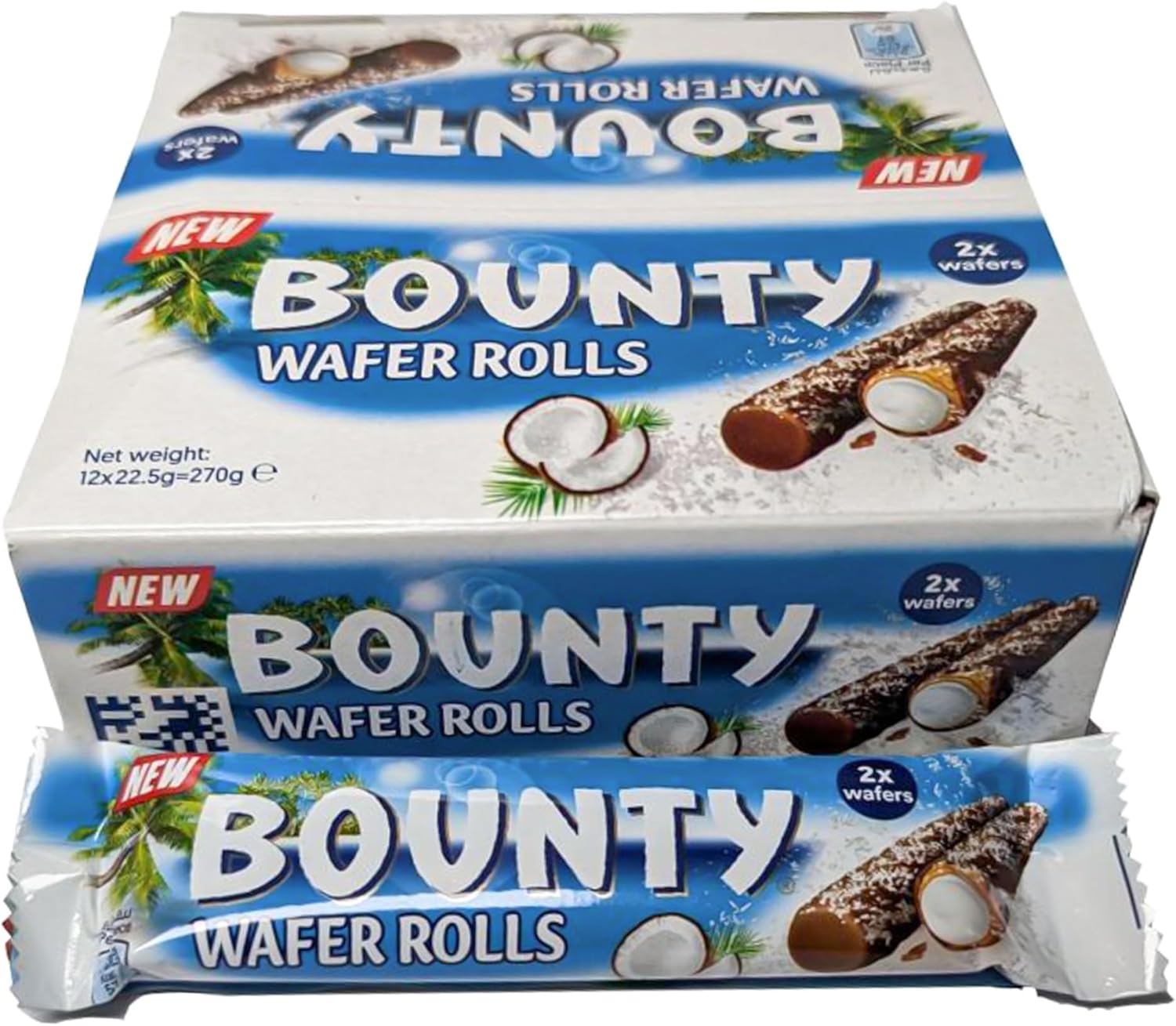 BML 12 x Bounty Crispy Wafer Rolls 22.5g Each Irresistible Coconut & Chocolate Wafer Rolls Perfect Treat for Coconut Lovers Ideal for Snack Birthday Gift