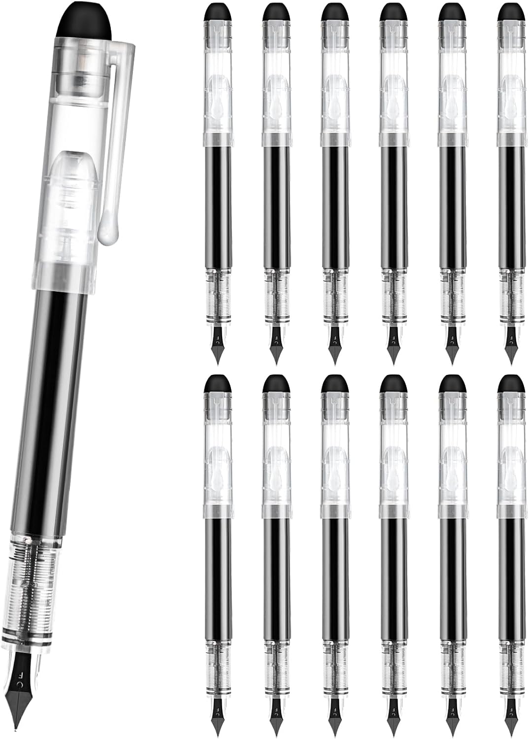 Disposable Fountain Pens for Writing - Fine Point Nib, Pack of 12, Black