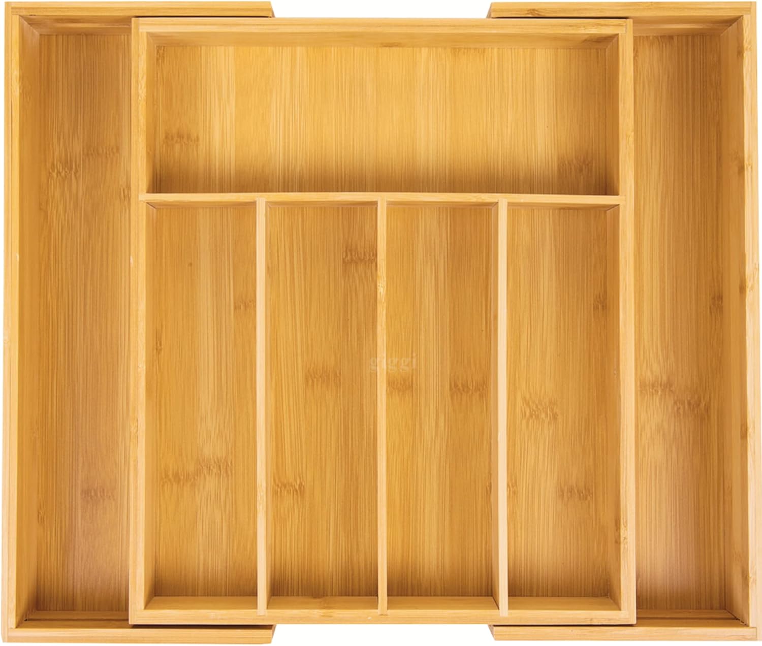 Klass Home Large Cutlery Drawer Organiser - 5-7 Compartment Bamboo Kitchen Tray, Expandable Utensil Rack 43cm x 35cm