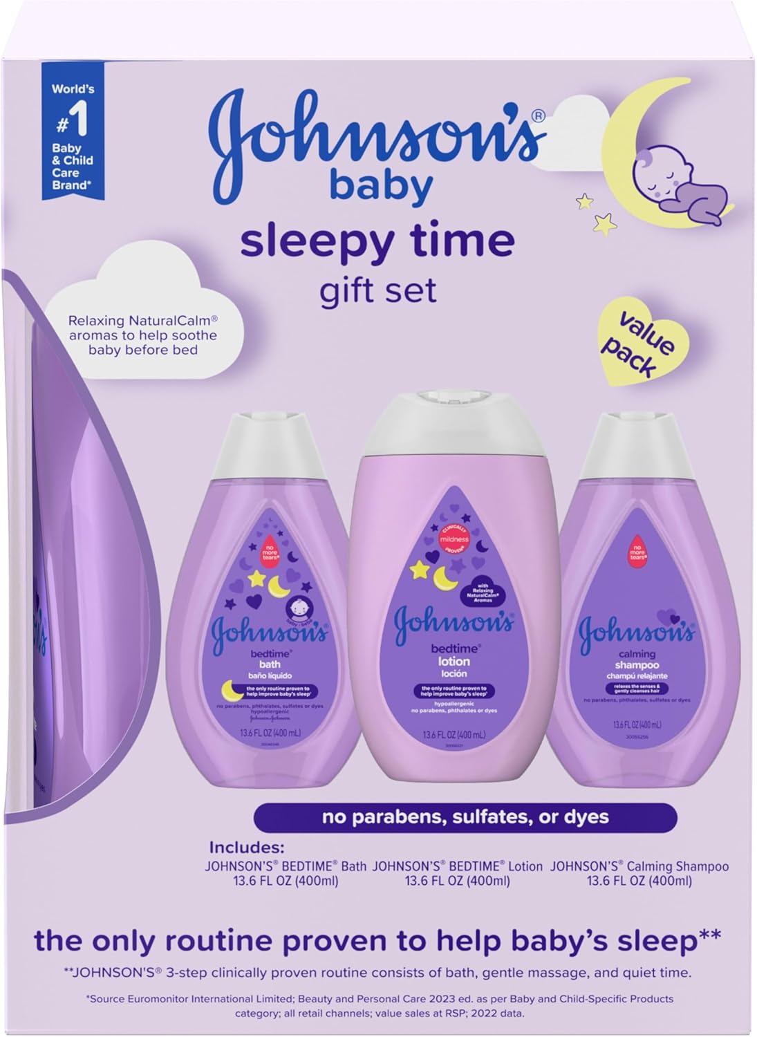 Johnson's Sleepy Time Baby Gift Set with Relaxing NaturalCalm Aromas, Bedtime Essentials, 4 Items