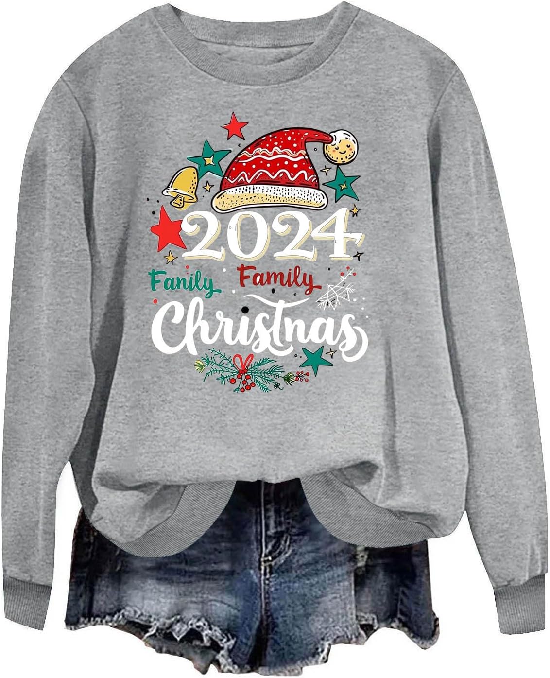 Womens Christmas Crew Sweatshirts Family Christmas Sweatshirts 2024 Long Sleeve Oversized Sweatshirts Blouse