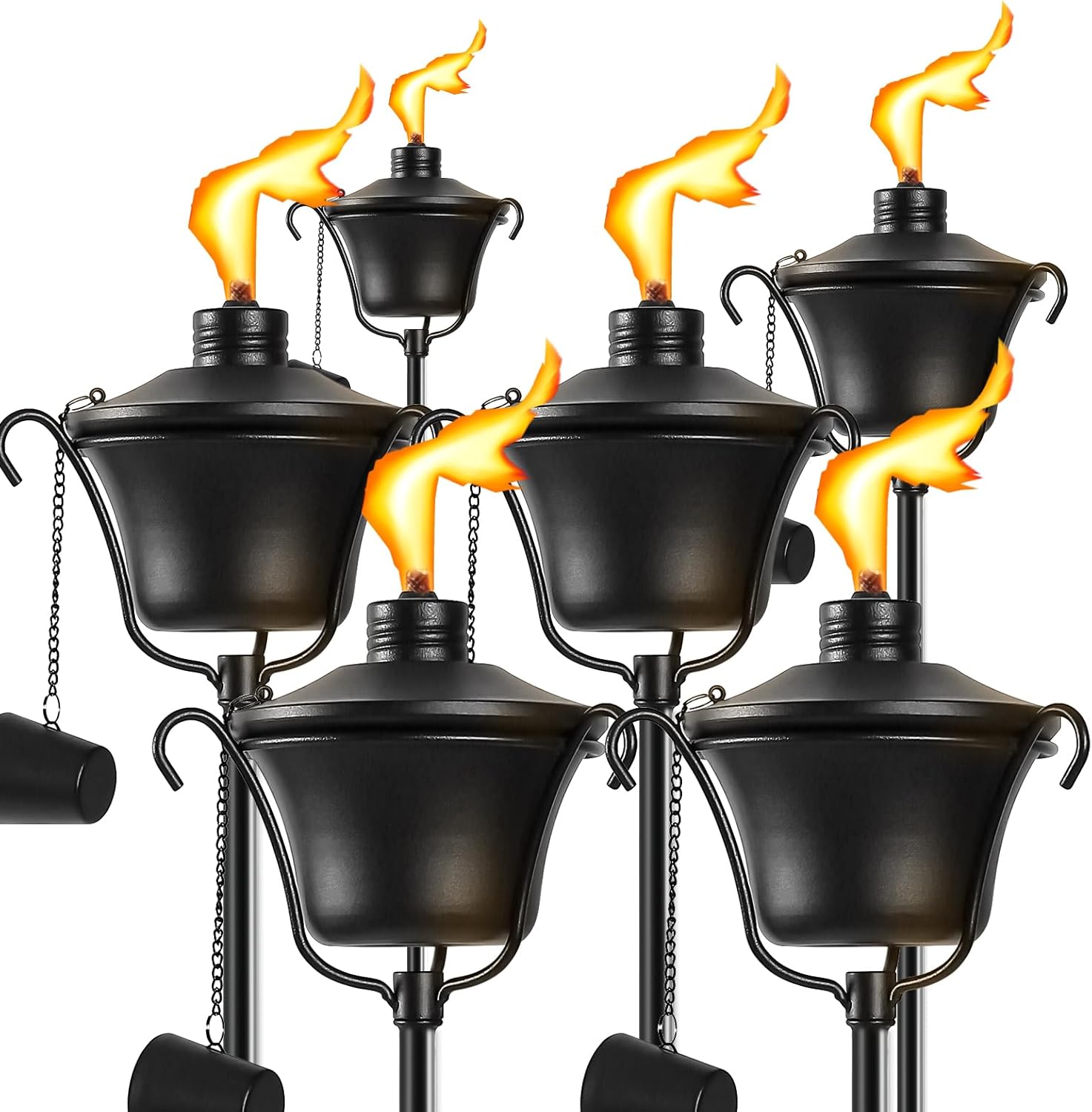 Citronella Torches Set of 6, 3-Prong Grounded Stake Outdoor Torches, 14.5 oz Garden Torches for Outside, 58 inch Outdoor Decorative Torch