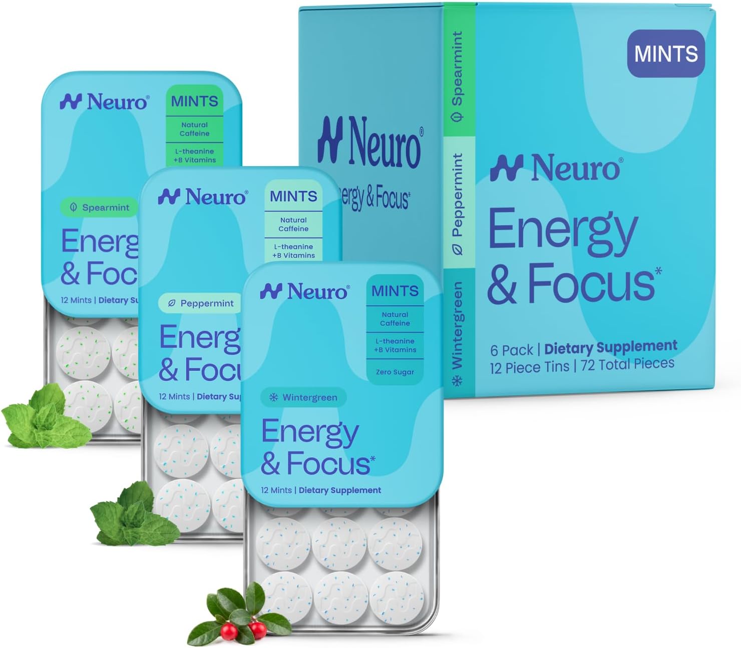 Neuro Energy & Focus Mints Variety Pack, 72 Count, 6 Pack