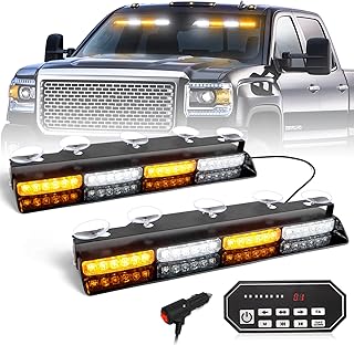 HLauto 604N Emergency Dash Strobe Lights w/Controller: 2x16.8 inch Amber White Security Light w/Take Down, 48 LED Safety Flashing Warning Hazard Interior Windshield Light Bar for Truck Vehicle