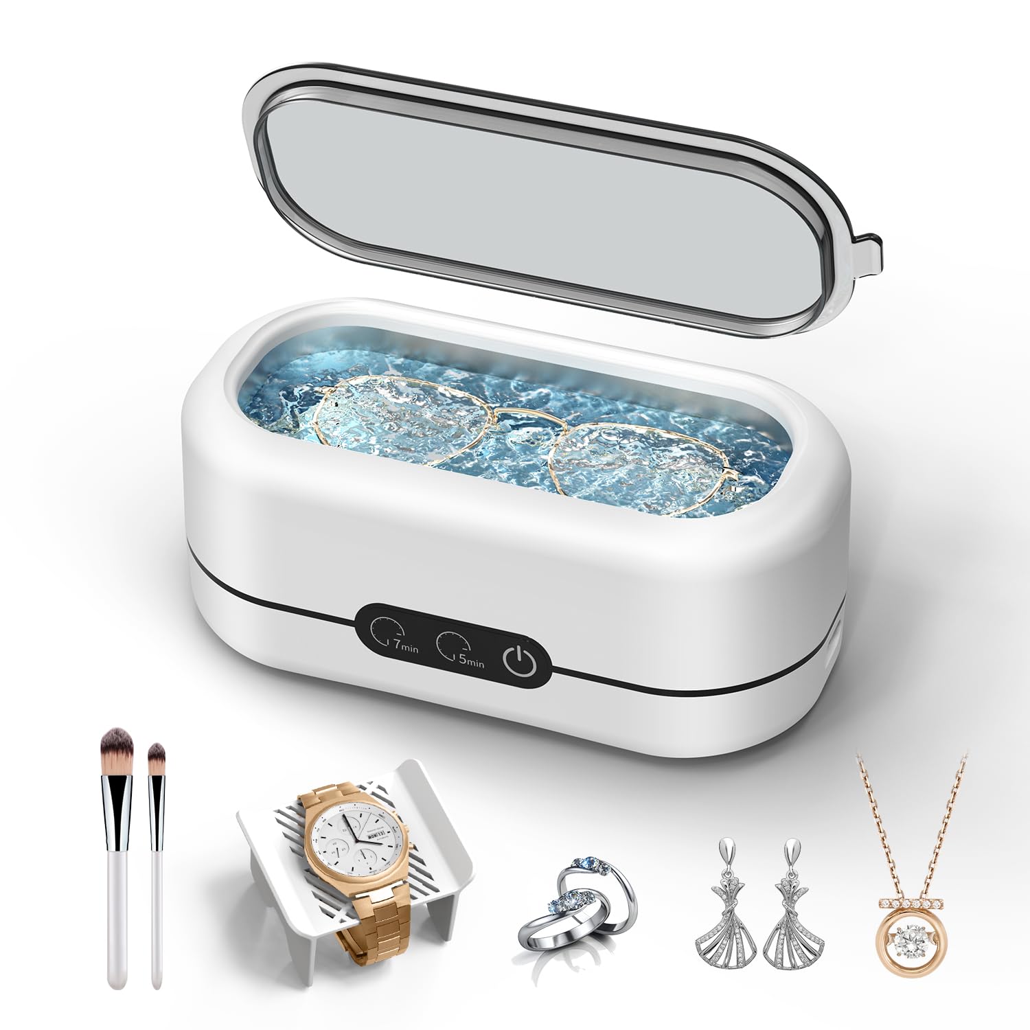 Ultrasonic Jewelry Cleaner, 48KHz Ultrasonic Cleaner Machine for Jewelry, Eyeglasses, Rings, Watch Strap, Dentures-Dual Cleaning Modes, 304 Stainless Steel Tank
