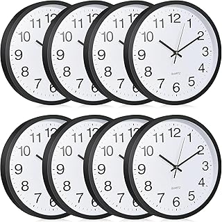 Inbagi 8 Pcs Wall Clock Bulk Large Silent Battery Operated Classroom Clocks Quartz Analog Non Ticking Wall Clocks Round for Office School Kitchen Classroom Home Bedroom Decorative(Black,12 Inch)
