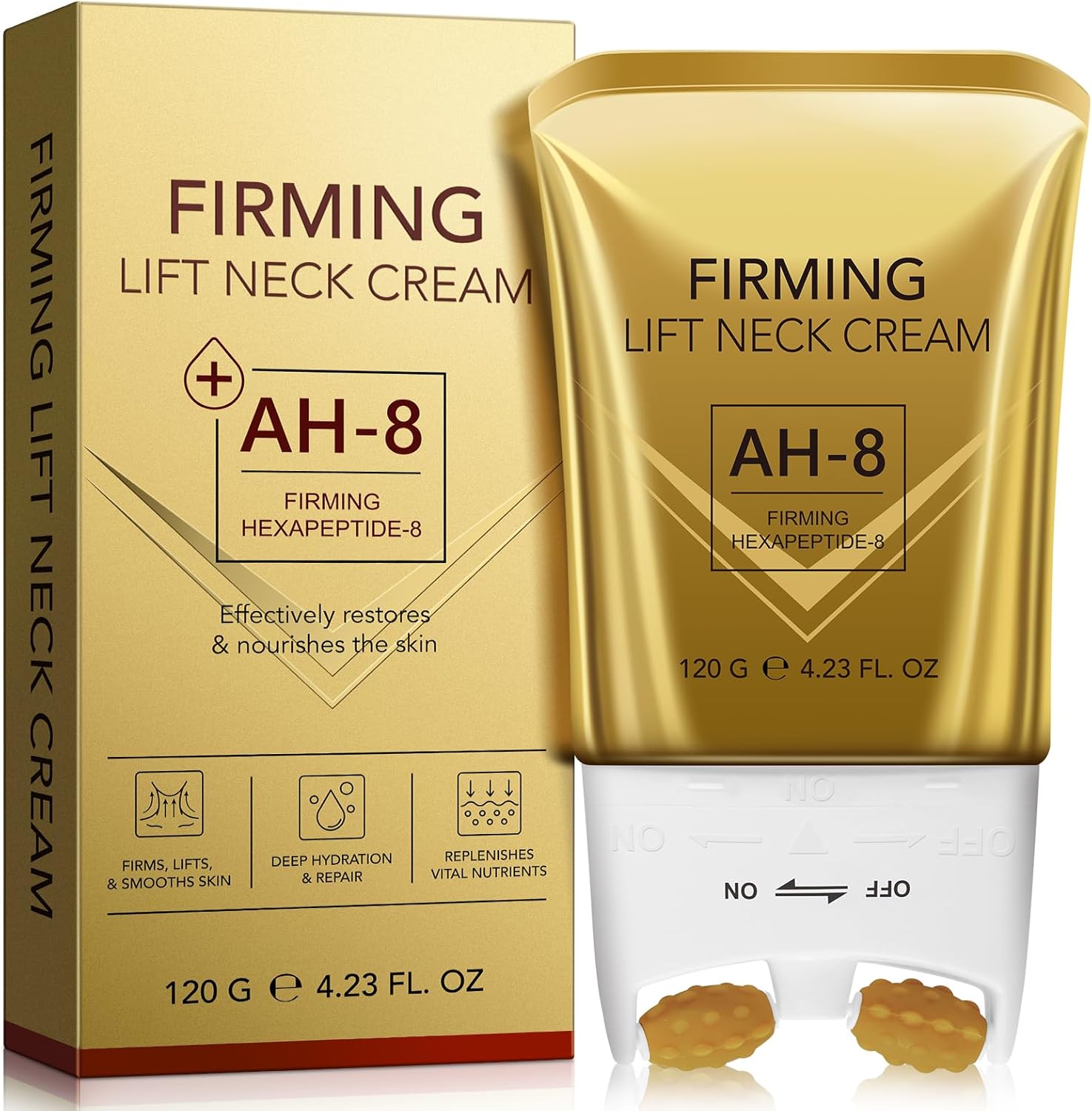 Ah-8 Neck Firming Cream Tighten And Lift Neck Cream Firming Neck Cream Contain Hexapeptide With Double Roller Massage Reduce Wrinkles Fine Lines And Double Chin Firm And Lift Sagging Skin 120g