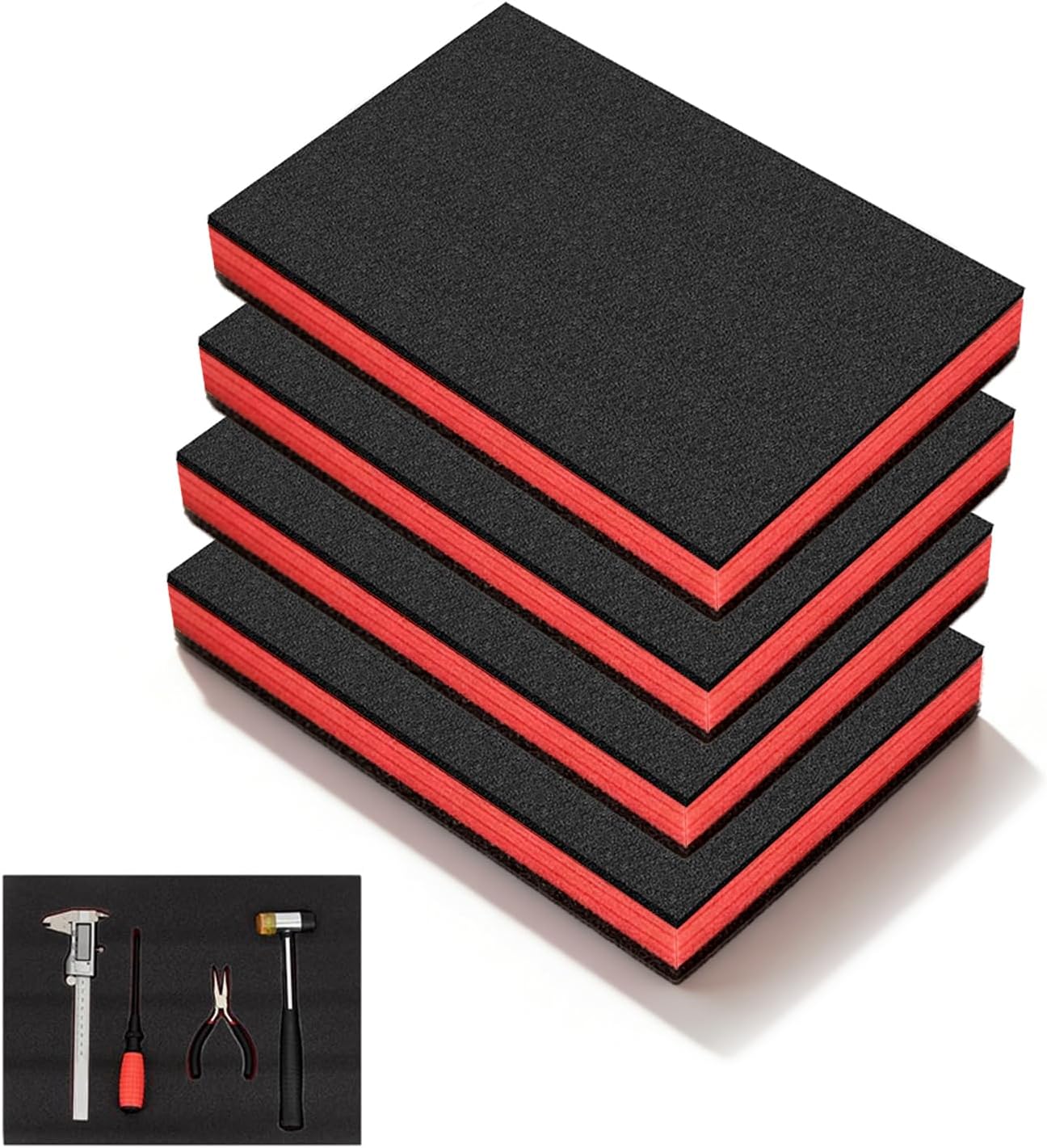 4 Pcs Tool Box Foam Inserts 40x33x2,5cm - Foam for Tool Storage | Shadow Foam Sheet - Secure Storage, Polyurethane Foam - DIY Cut & Peel, Moisture-proof - Fits most Tool Chest, Drawer or Case