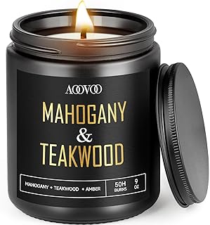 AOOVOO Scented Candles for Men - Mahogany & Teakwood Candles for Home Scented, Masculine Black Candle Gift for Women & Men, Gifts for Birthday, Christmas, 9 oz Natural Soy Wax