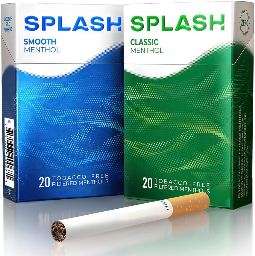 Splash by Djarum Herbal Cigarettes - Trial Pack - Classic Menthol & Smooth Menthol - Tobacco & Nicotine Free (2 x 20 Herbal Cigarettes)