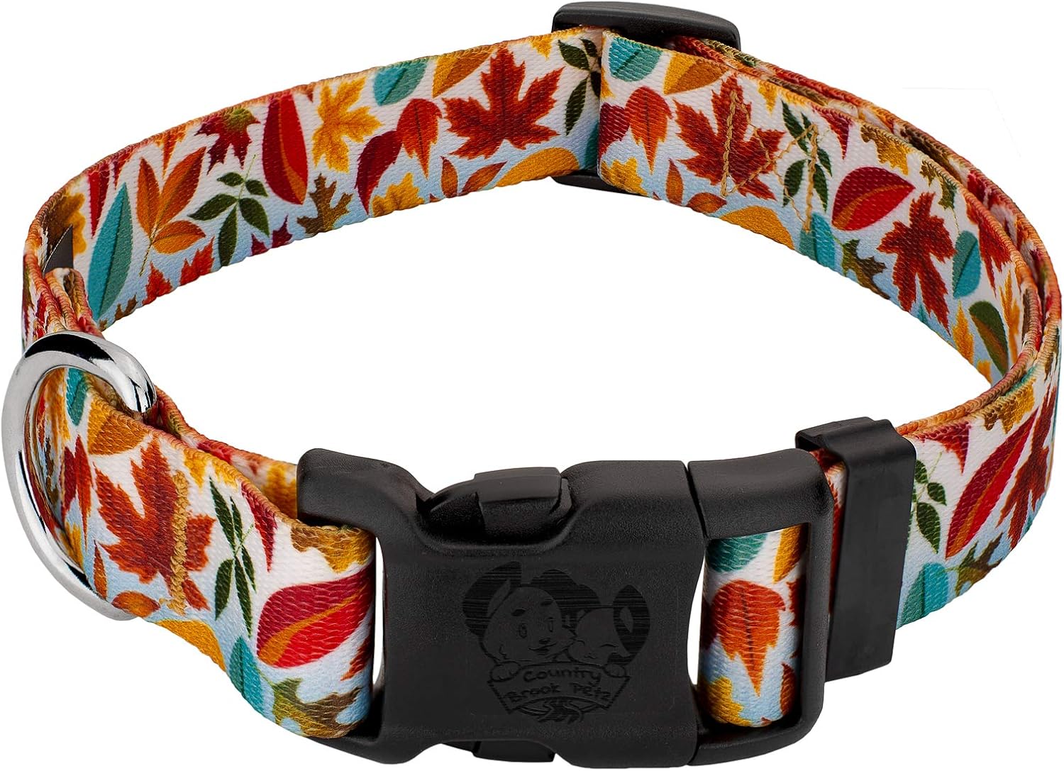Country Brook Design 1 Inch Adjustable Dog Collar for Small, Medium, Large Breeds - Autumn and Fall Collection with Multiple Designs (Brisk Autumn, Extra Large)