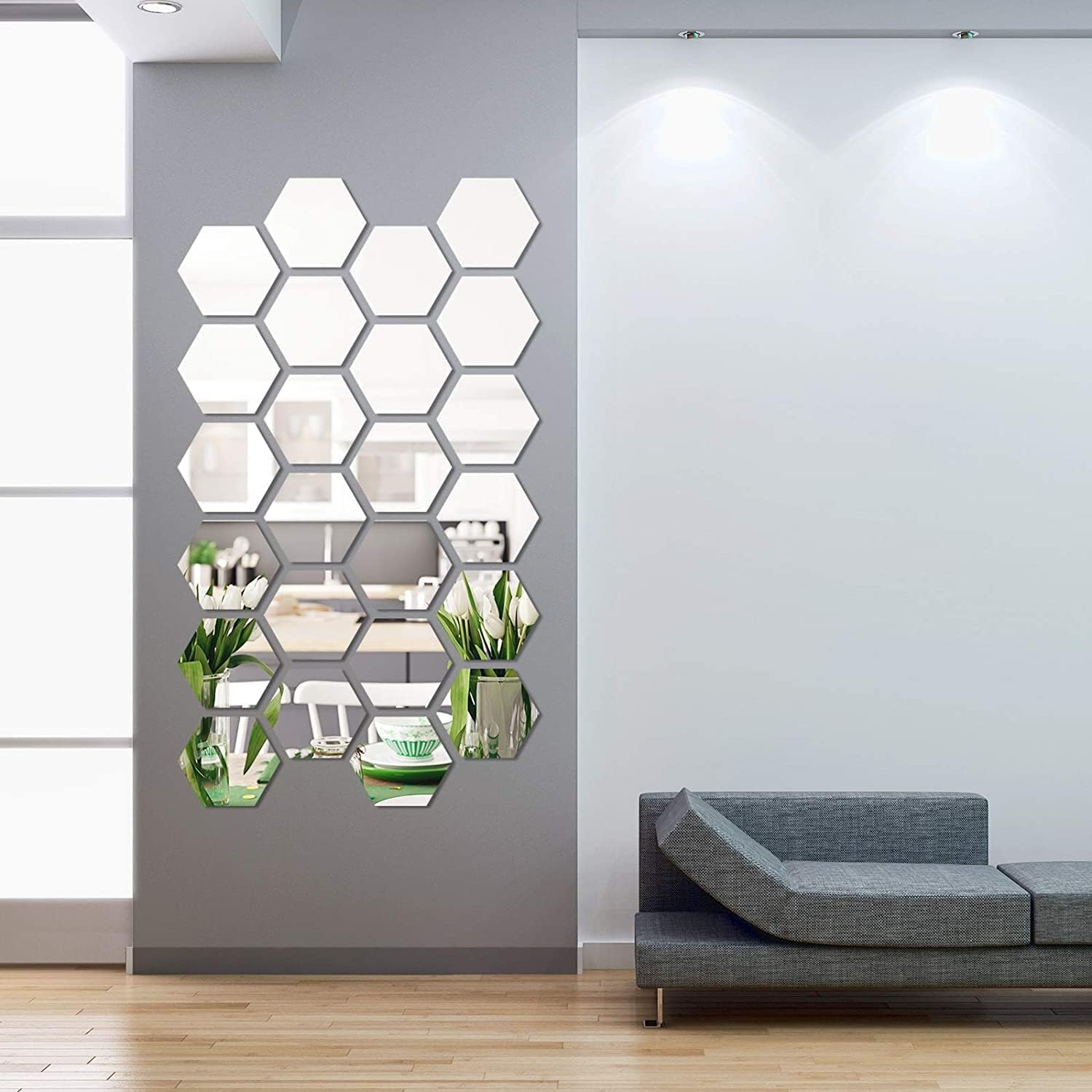 Shappy 24 Pieces Hexagon Mirror Wall Sticker Removable Acrylic Mirror Setting Wall Sticker Decal Honey Comb Decal for Living Room Bedroom Home Decor(5 x 4.3 x 2.5 Inch)