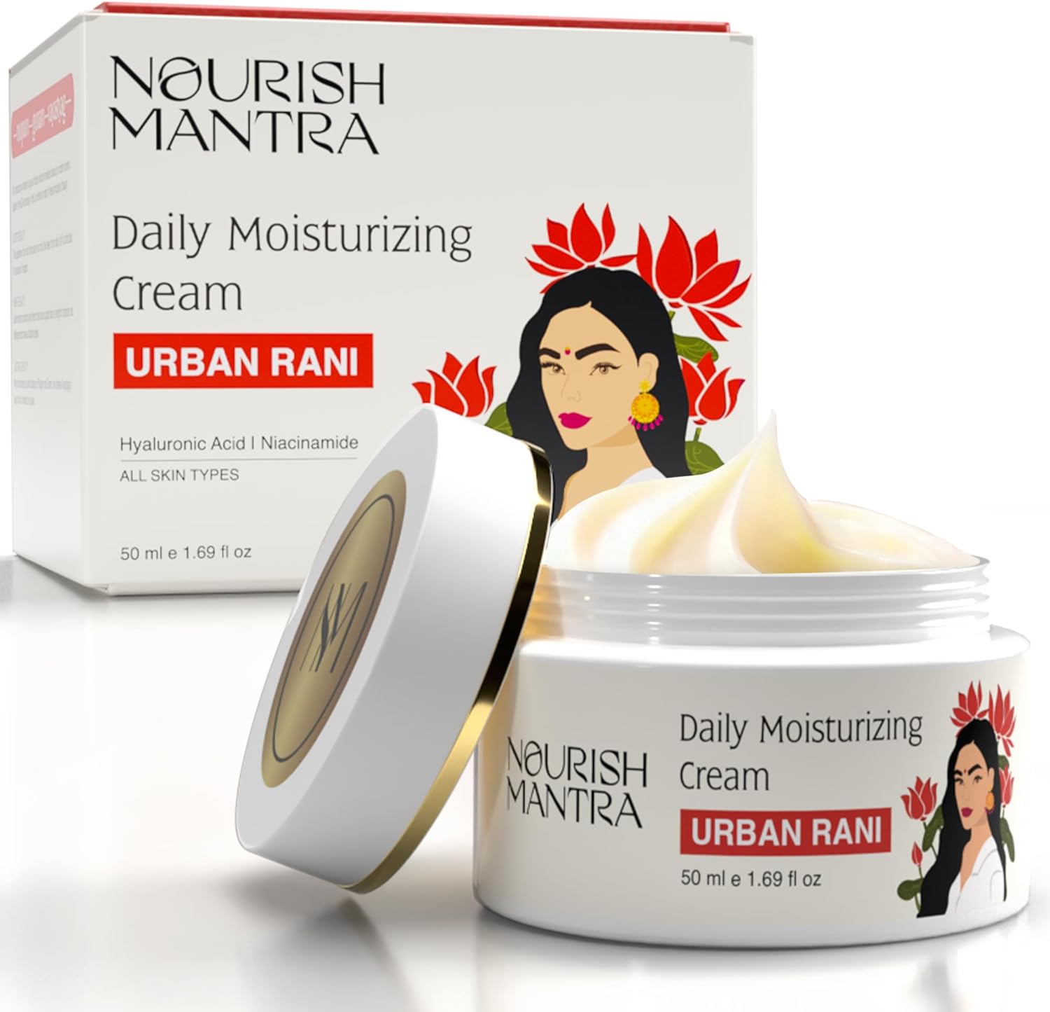 Nourish Mantra - Urban Rani Daily Moisturizing Cream | Face Cream Made With Hyaluronic Acid, Niacinamide & Sea Buckthorn | Moisturizer for All Skin Types | Hydrates & Nourishes Skin | 50 ml