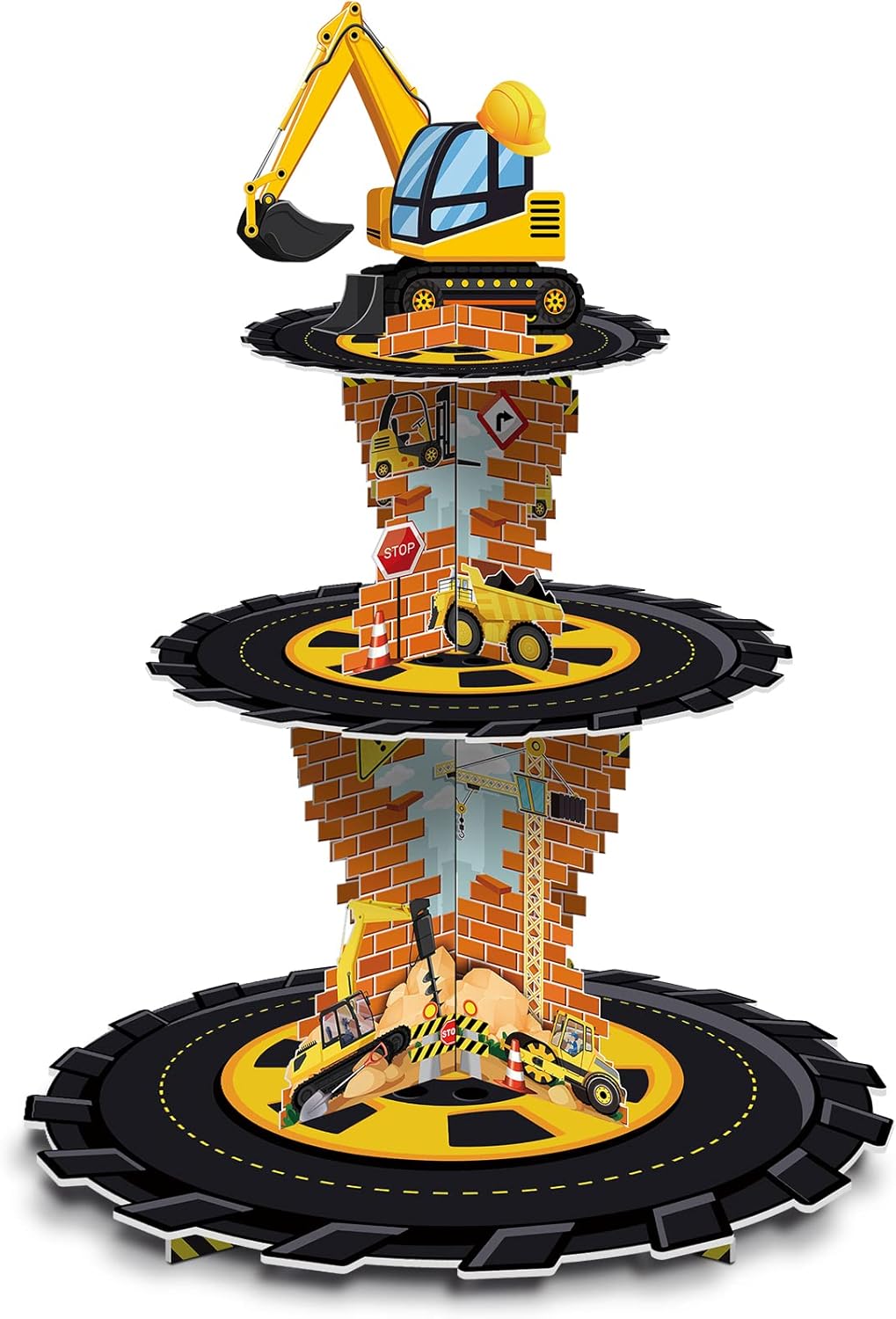 Tiamon Construction Birthday Decorations 3 Tier Construction Theme Cupcake Stand Cardboard Dump Truck Dessert Display Tower Holder Cupcake Serving Stand for Baby Shower Party Supply