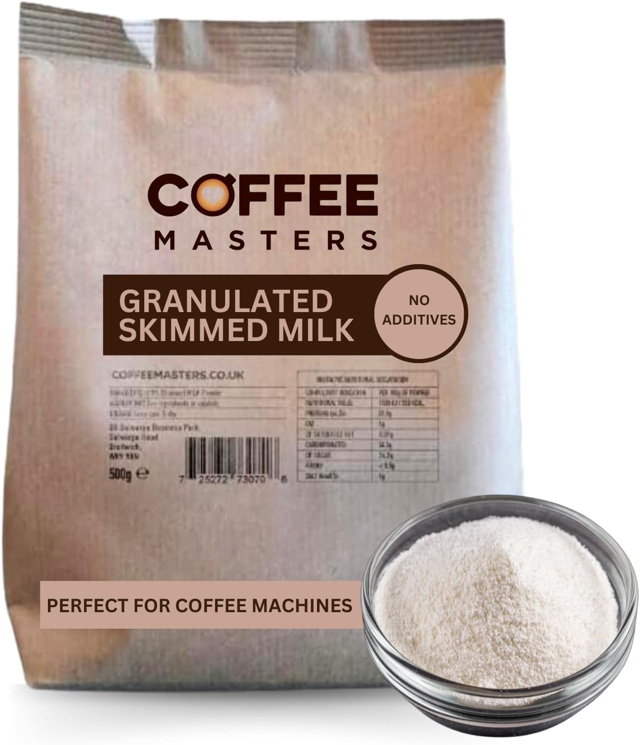 Coffee Masters Granulated Skimmed Milk Powder - 10 x 500g Dried Skim Powdered with No Additives - Perfect for Bean to Cup Espresso Machines and Home Use