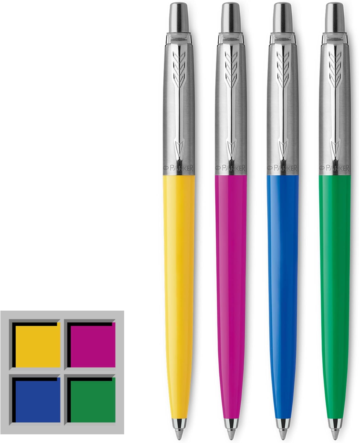 Parker Jotter Originals Ballpoint Pen Collection, Assorted Retro Finishes, Medium Point, Black Ink, 4 Count - Colorful Stationary, Desk Essentials, Signature Design