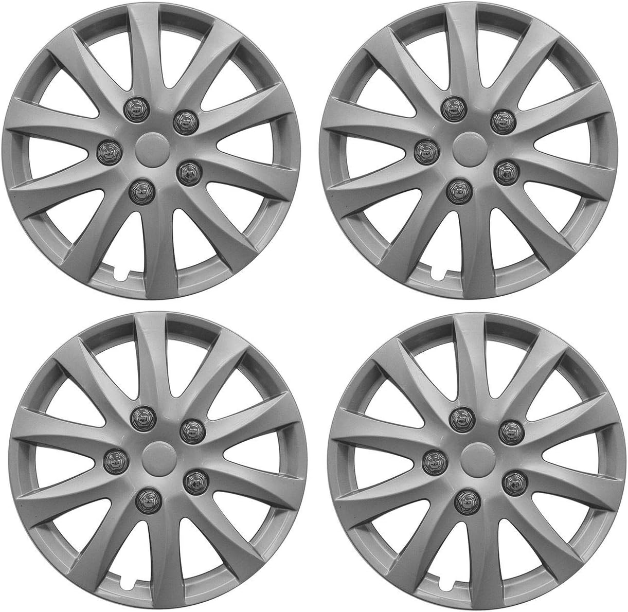 UKB4C 4 x 14 Alloy Look Silver Stripe Multi-Spoke Wheel Trims Hub Caps Covers Protectors