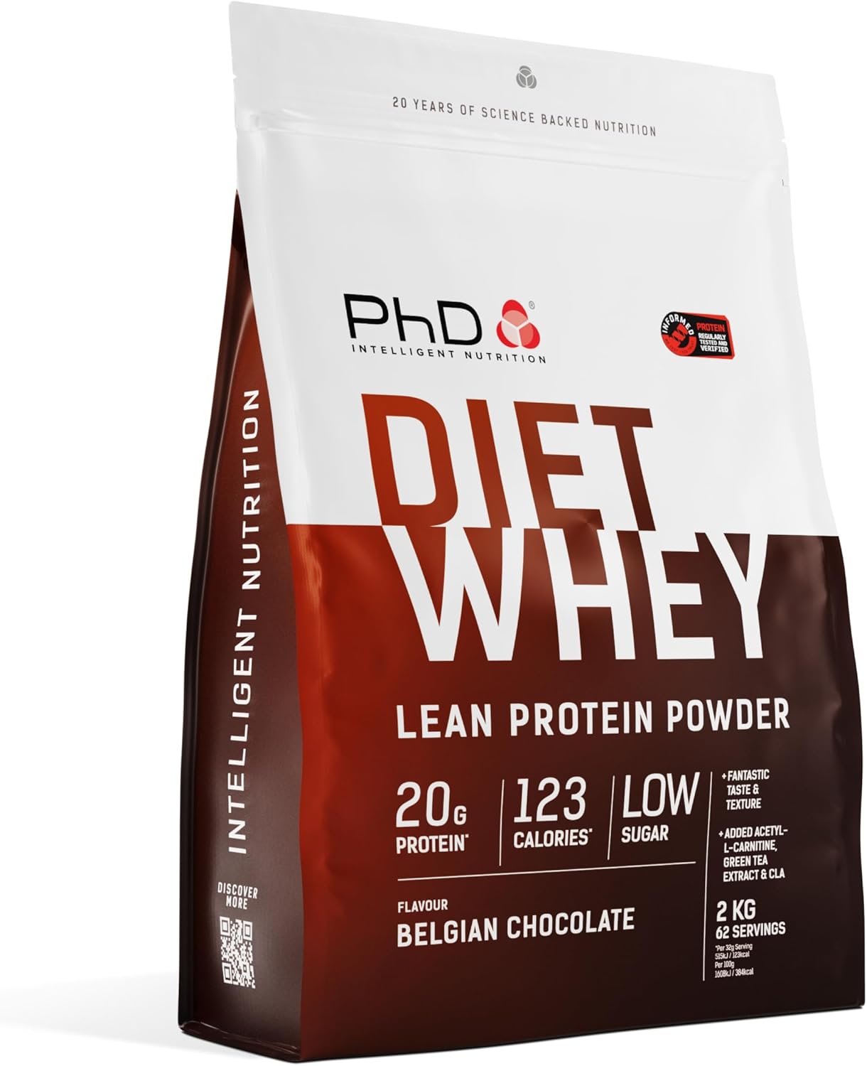 PhD Nutrition Diet Whey High Protein Lean Matrix, Belgian Chocolate Whey Protein Powder, High Protein, 80 Servings Per 2 kg Bag