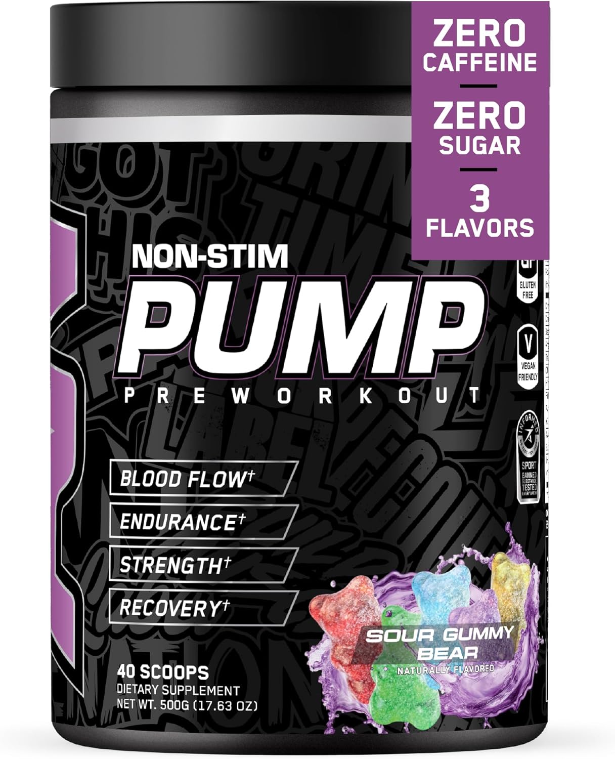 ABE Zero Stim Pre-Workout for Explosive Focus, Energy, and Muscle Pumps | Sour Gummy Bear | 40 or 20 Servings | Stimulant-Free Formula | Citrulline Malate, Creatine, Beta-Alanine
