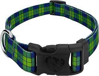 Country Brook Petz - Deluxe Blue and Green Plaid Dog Collar - Made in The U.S.A. - Plaid and Argyle Collection Featuring Charming Designs (5/8 Inch, Small)