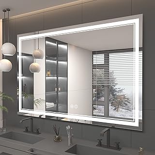 OKPAL 60 x 40 Inch LED Bathroom Mirror, Lighted Bathroom Mirror with Lights, Large LED Bathroom Vanity Mirror, LED Lighted Wall Mounted Mirror, Dimmable, Anti-Fog, Shatterproof