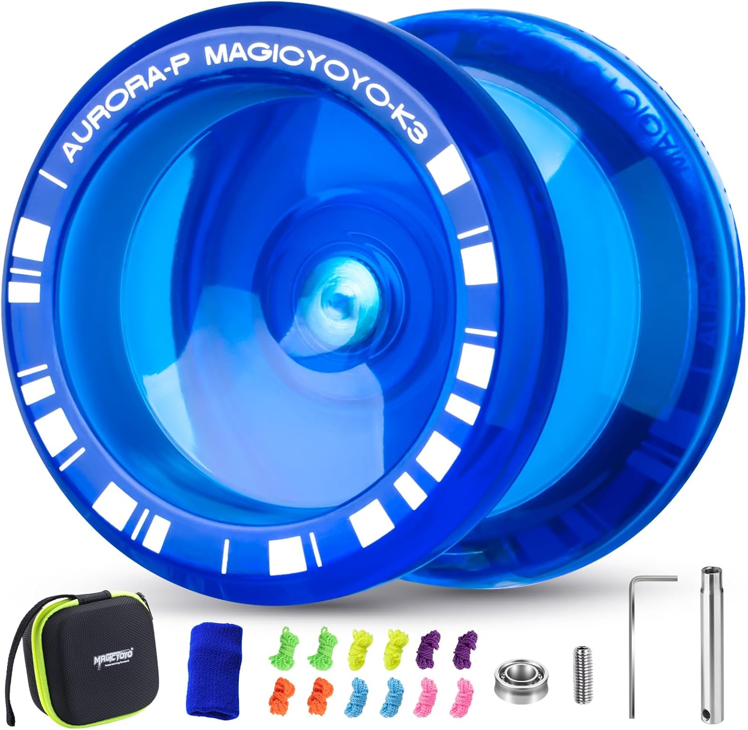 MAGICYOYO Yoyo K3 Aurora-p, Responsive and Unresponsive Yoyo for Kids, Professional Trick Yo Yo for Finger Spin, Dual Purpose Magic Yo-yo for Advanced, with 12 Strings, Bearing Kit, Case (Dark Blue)