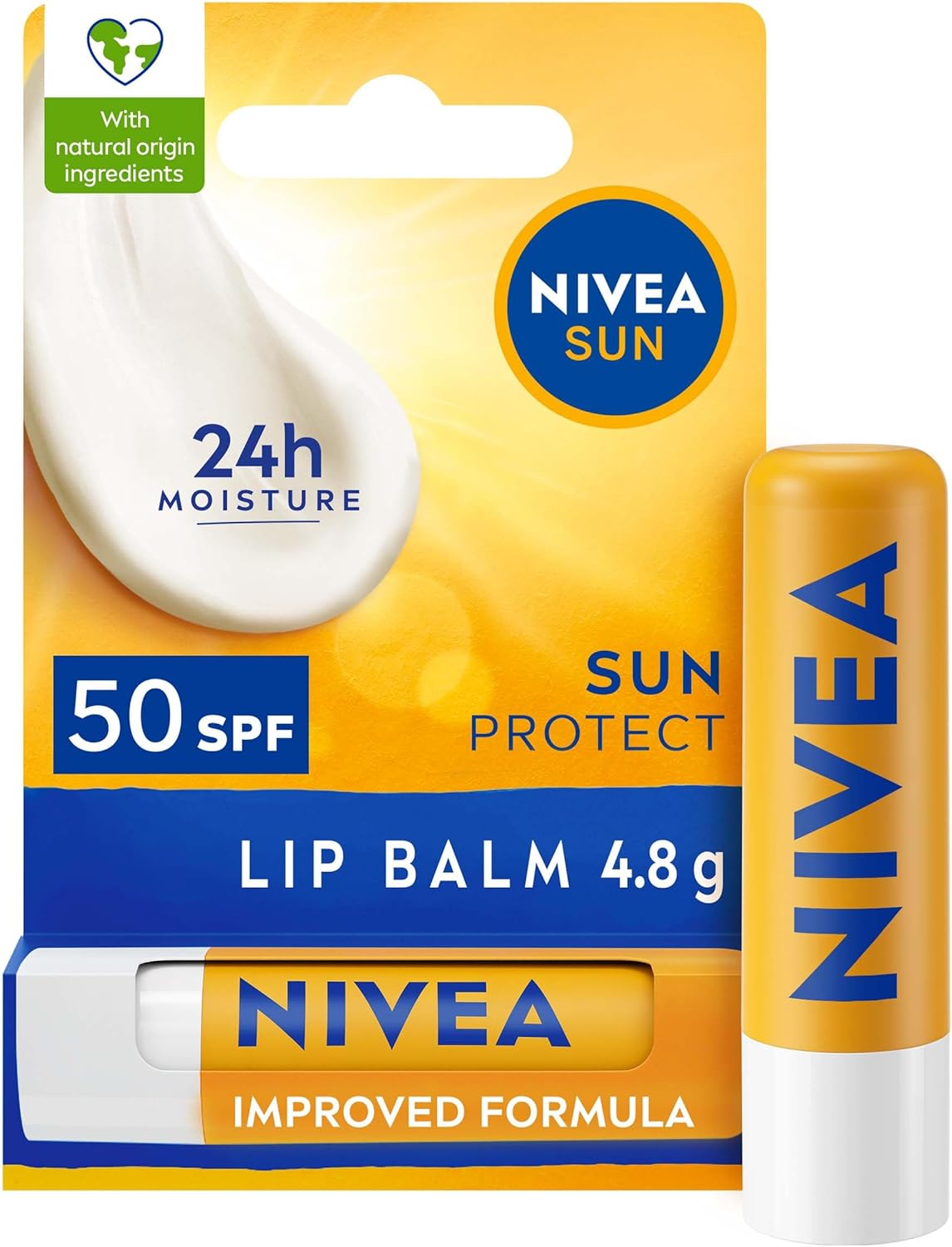 NIVEA SUN Protect Caring Lip Balm SPF50 (5.5ml), Factor 50 Lip Balm with Shea Butter, Protection Against UVA/UVB Rays with 24H Moisture, Lip Care, No White Cast