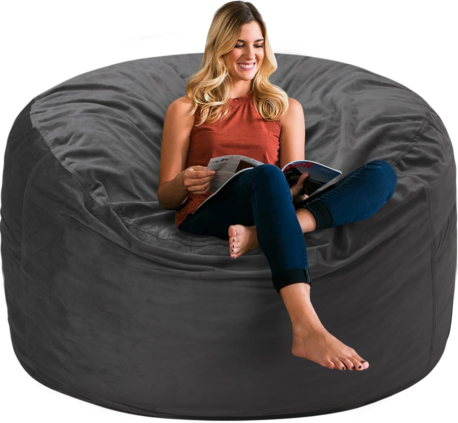HABUTWAY Bean Bag Chair 3Ft Luxurious Velvet Ultra Soft Fur with High Rebound Memory Foam Bean Bag Chairs for Adults Plush Lazy Sofa with Fluffy Sponge 3' (Grey)