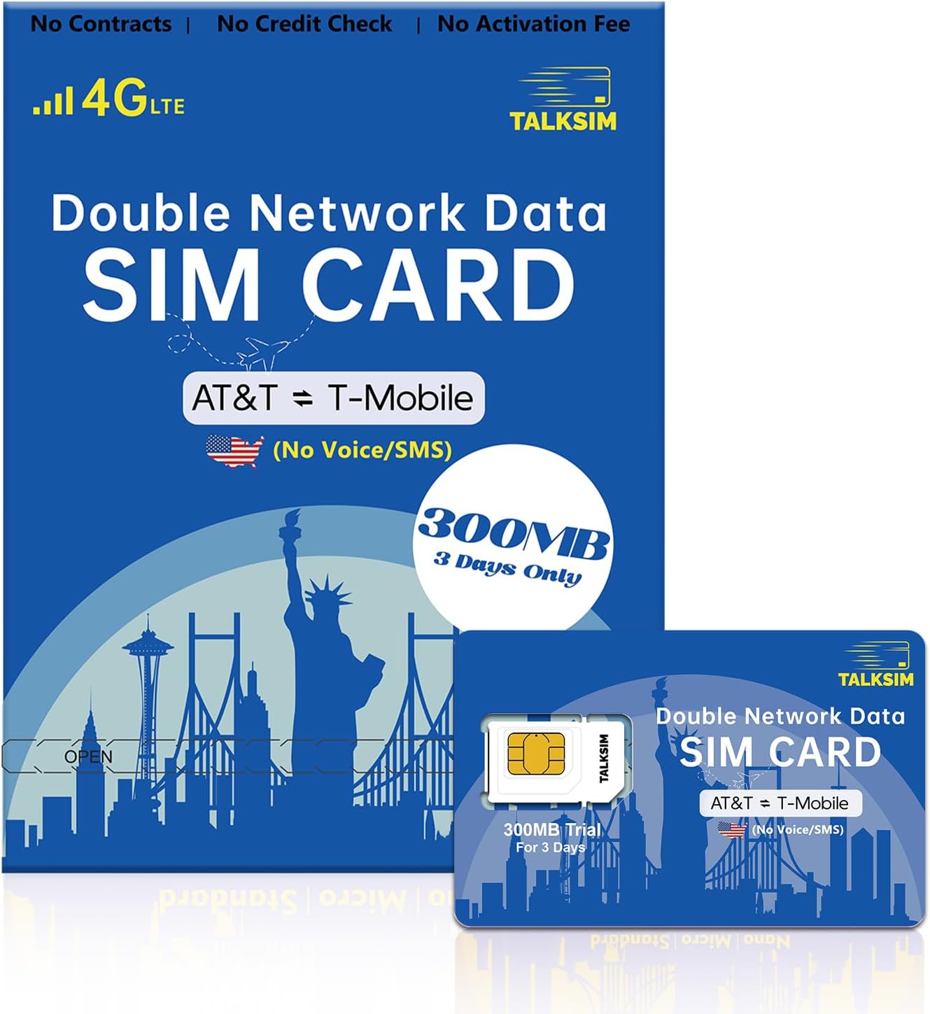 Prepaid 4G LTE Cellular SIM Card Support AT&T, T-Mobile Network - USA Data Only SIM for Unlocked Security Cameras/Router/Mobile WiFi Hotspot/Watch/GPS Tracker iot Devices