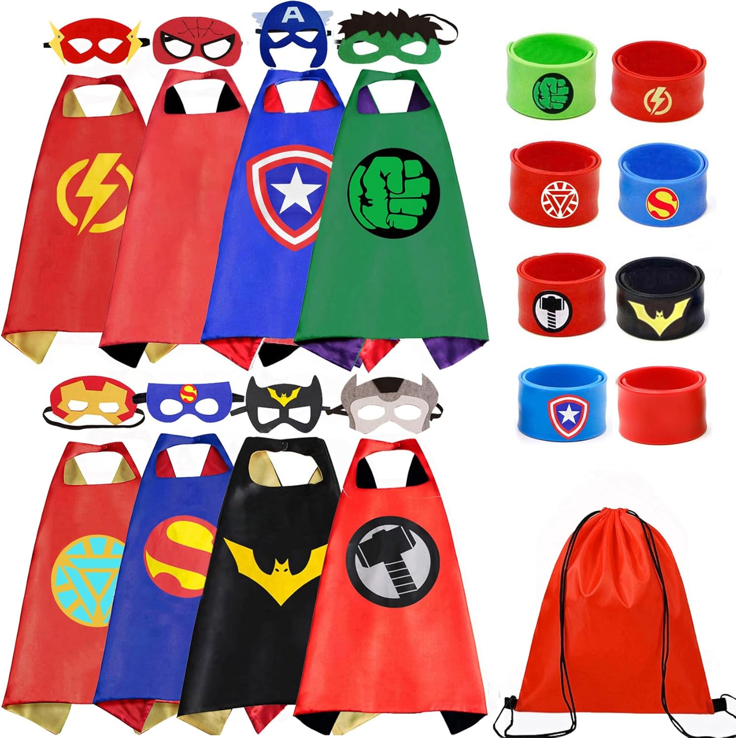 Superhero Capes Set and Wristbands Kids Costumes Halloween Christmas Cosplay Dress Up for Boys Girls