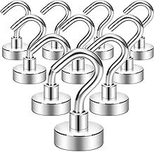 Neosmuk Magnetic Hooks,30lb+ Heavy Duty Earth Magnets with Hook for Refrigerator, Extra Strong Cruise Hook for Hanging, Magnetic Hanger for Cabins, Grill (Silver White, Pack of 10)