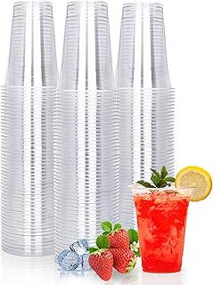 TashiBox 100 Count - 16 Ounce Plastic Cups, Ice Coffee Cups To Go - Crystal Clear PET Party Cups