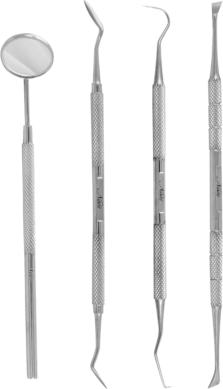 ARSUK Plaque Tartar Remover Teeth Cleaning Kit with Mouth Mirror, Probe and Pick for Teeth, Tooth Repair kit and Stain Remover Tools, Oral Care for Personal Use 4Pcs