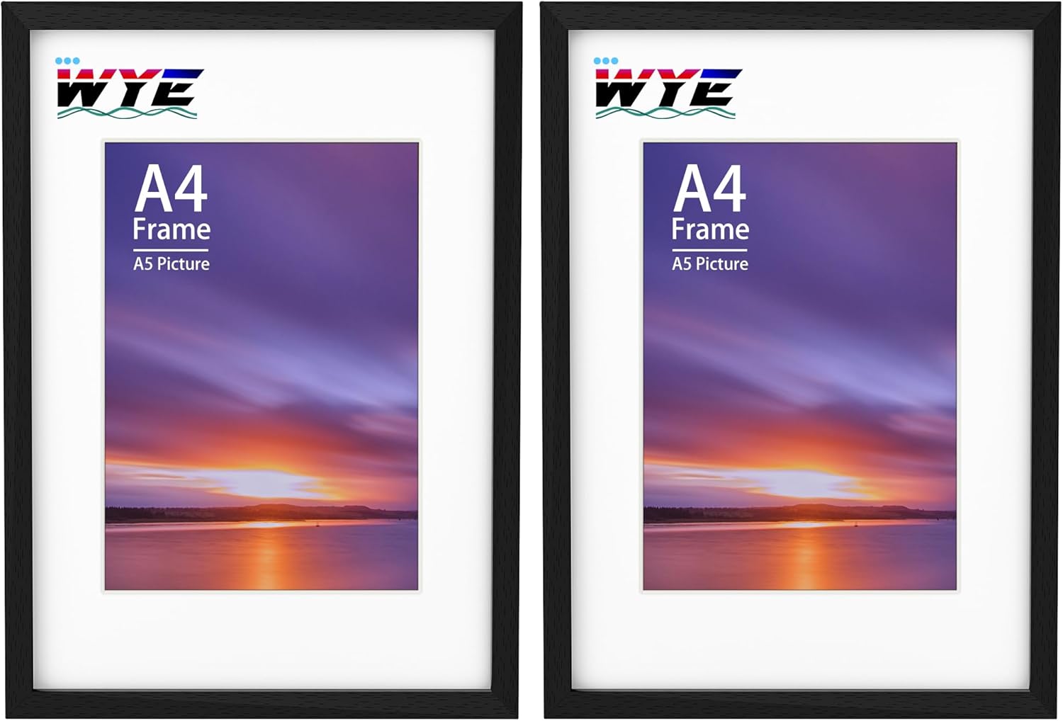 A4 Frame Wooden Set of 2, A4 Photo Frames with A5 Mount, A4 Picture Frames with Stand Tabletop or Wall Hanging, A4 Black Frame Poster Frame with Plexiglass Window, Black