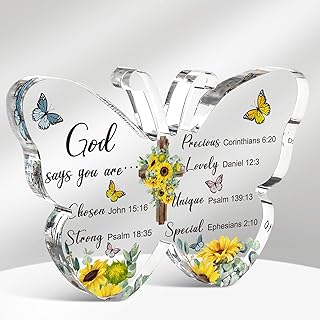 Barydat Acrylic Christian Gifts Bible Verses Religious Gifts for Women Men Inspirational Scripture Butterfly Prayer Room Decor Faith Keepsake Paperweights for Christmas Home(God Says)