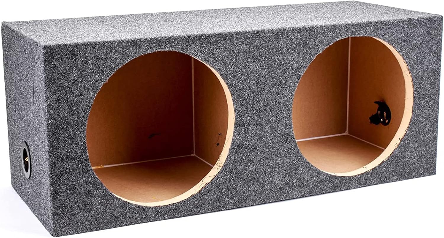 QPower 12 Inch Heavy Duty Dual Sealed Carpet Covered Car Audio Vehicle Subwoofer Enclosure Woofer Box with Spring Loaded Terminals, Charcoal Gray