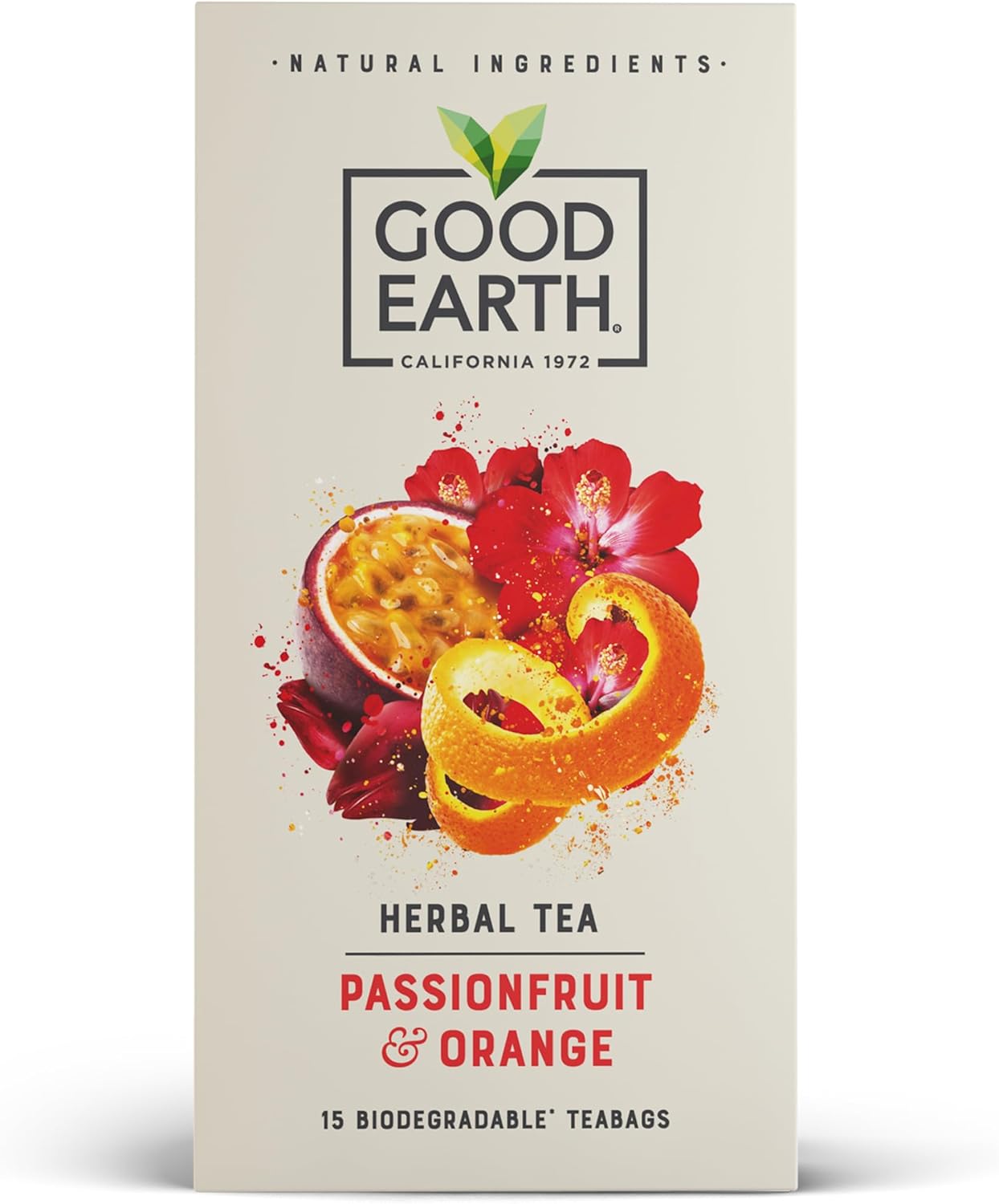 Good Earth Tea Co. Passionfruit & Orange Tea Bags - Refreshingly Natural. Rich & Well Rounded Herbal Tea with Floral & Fruity Flavours - Eco 15 Biodegradable Teabags