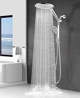 21-mode Dual Handheld Shower Head Combo, 2-in-1 Rain Shower Heads System 8 Inch Rainfall Shower Head and 10 Modes High Pressure Hand Held Showerhead with Built-in Power Wash
