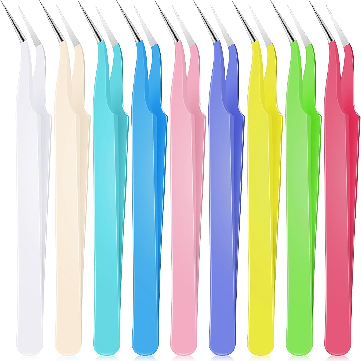 Honoson 9 Pcs Curved Pointed Craft Tweezers Precision Tweezer,Macaron Colors