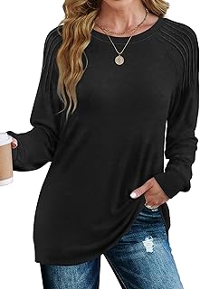 Saloogoe Sweatshirt for Women Crewneck Pleated Long Sleeve Shirts Tunic Tops Fashion 2024