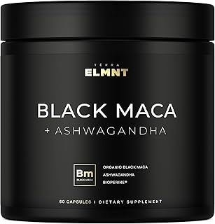 ELMNT 40,000mg 40x Strength Organic Black Maca Root with Ashwagandha - Highest Potency Black Maca Root Capsules for Men - 100% Pure Maca Peruana Powder Organic, Gelatinized, Non-GMO - 60 Pills