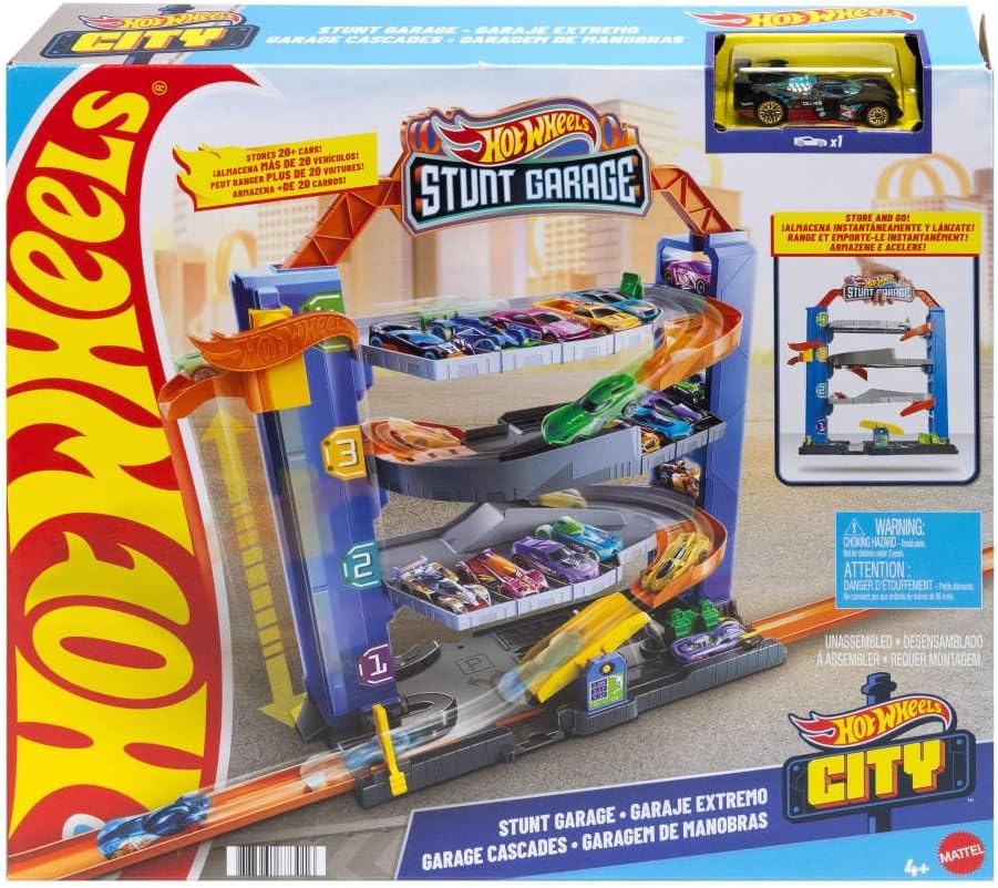 Hot Wheels City Stunt Garage Play Set Gift Idea for Ages 3 to 8 years elevator to upper levels Connects to other sets, GNL70