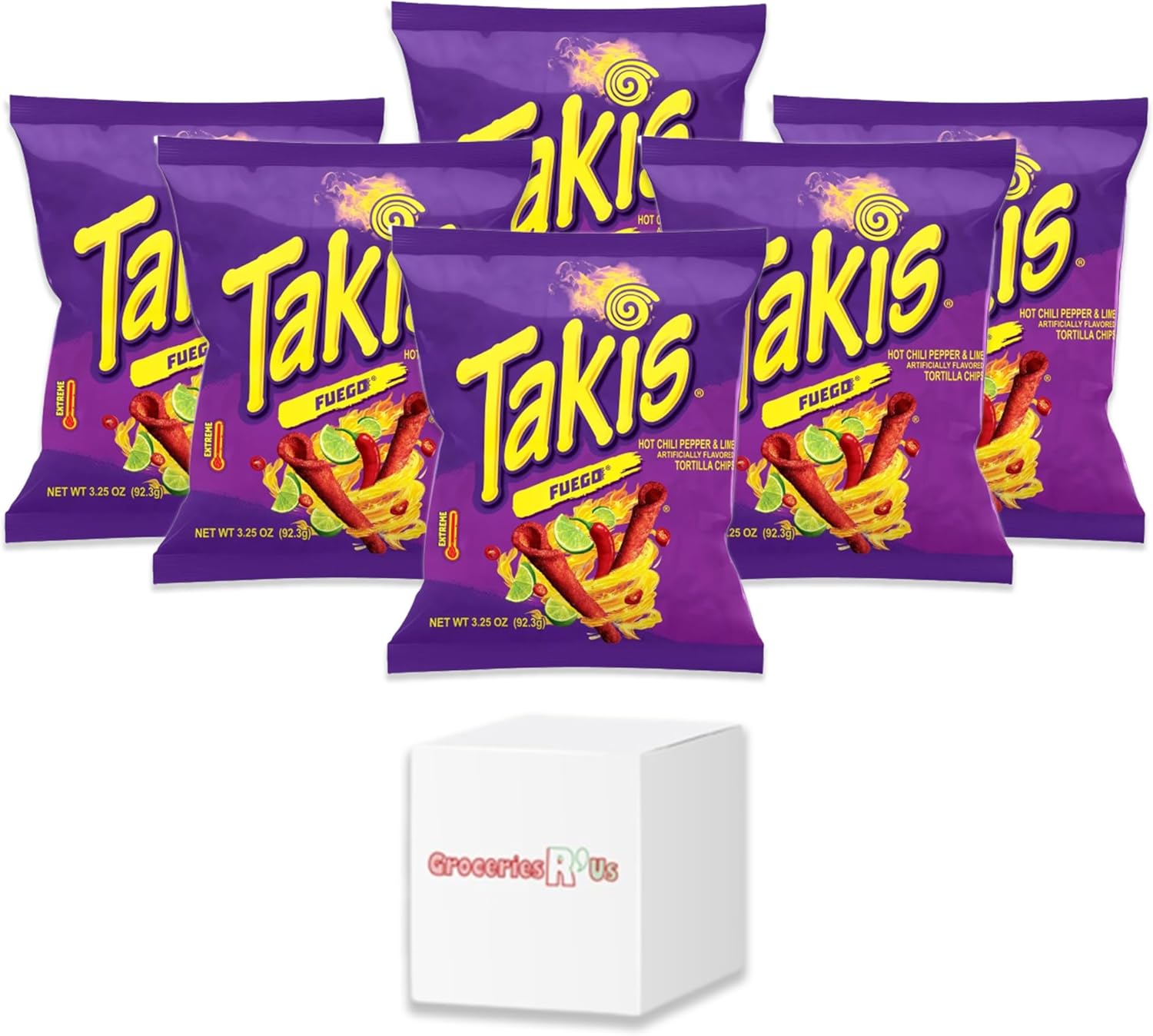 TAKIS Fuego Spicy Chili Pepper and Lime Rolled Tortilla Chips (92.3g) (Pack of 6)